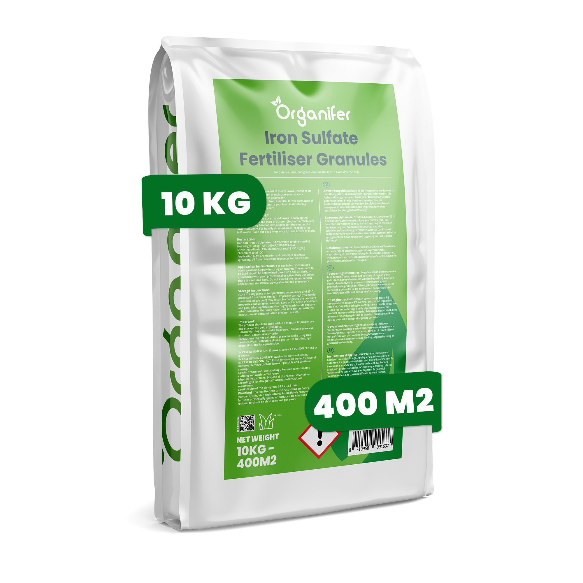 10 kg 8719958993624 Iron Fertiliser Granules (10 kg – for 400 m²) labels