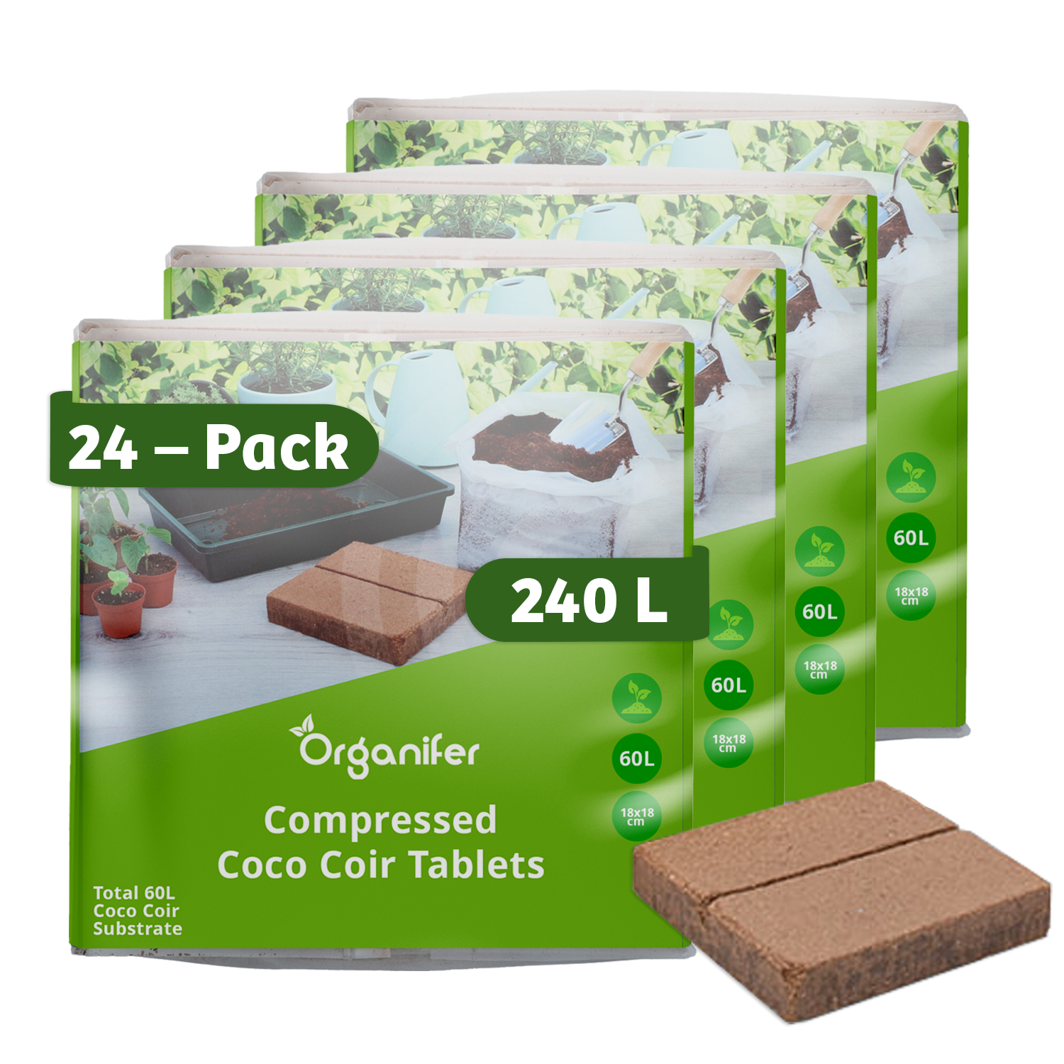 8719958990890 Compressed Coco Coir Tablets in 10-Liter Bags - 24-Pack - 240 Liters labels