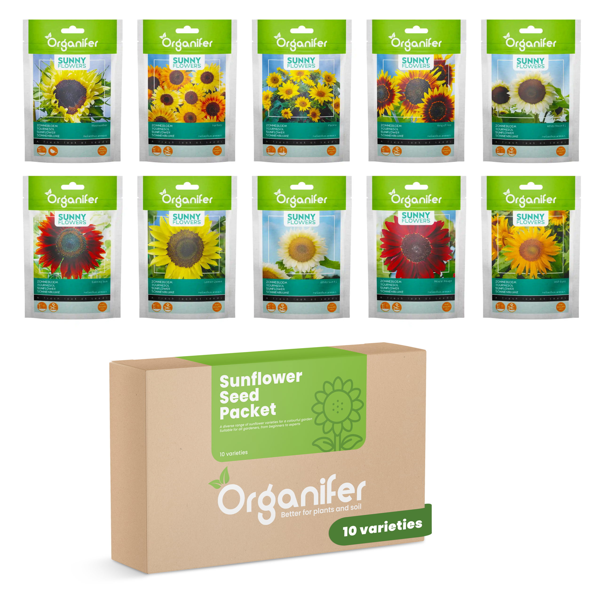 8719958993099 Sunflower Seed Packet - 10 Varieties label