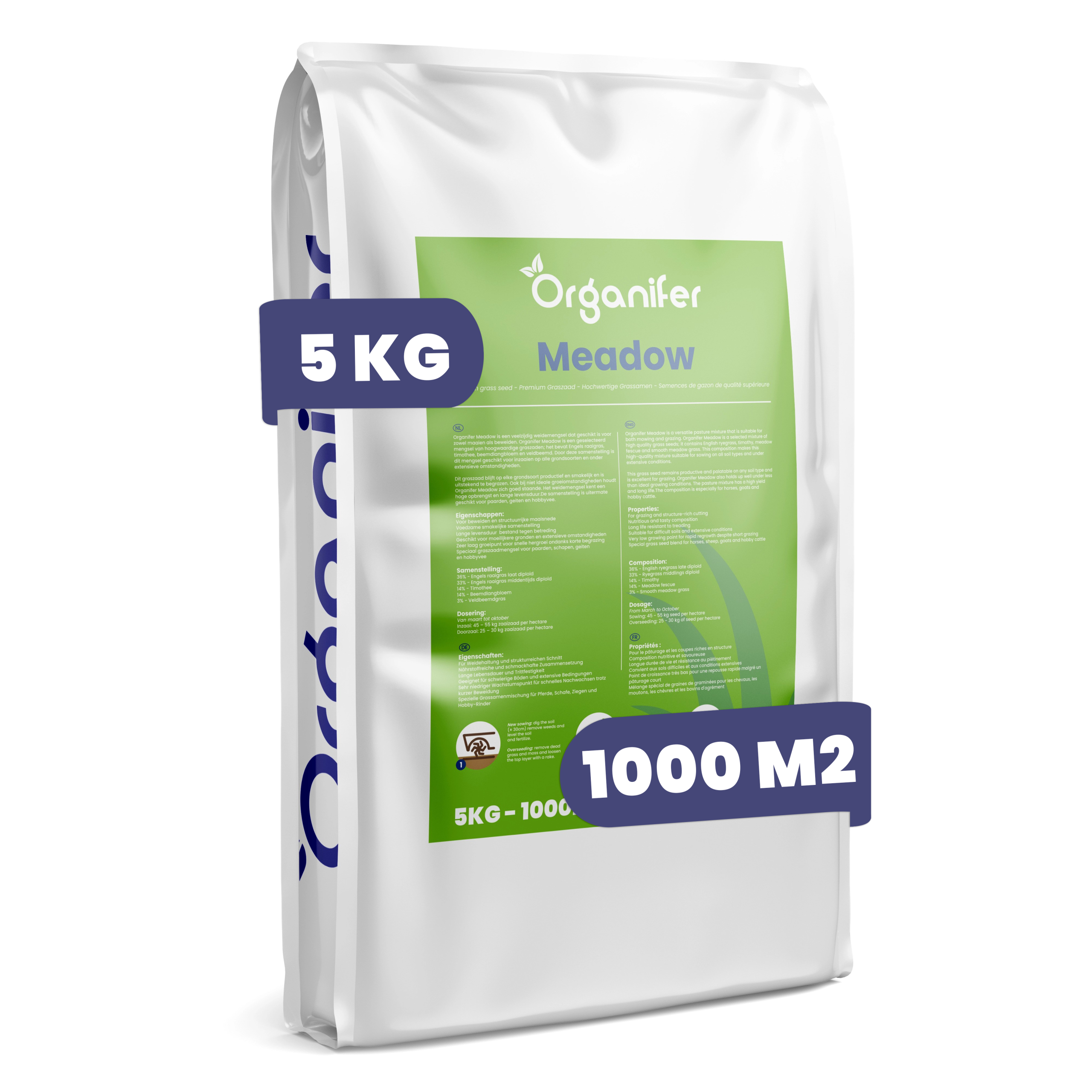 8719958993761 Organifer Meadow 5kg - 1000m2 Premium Grass Seed Labels