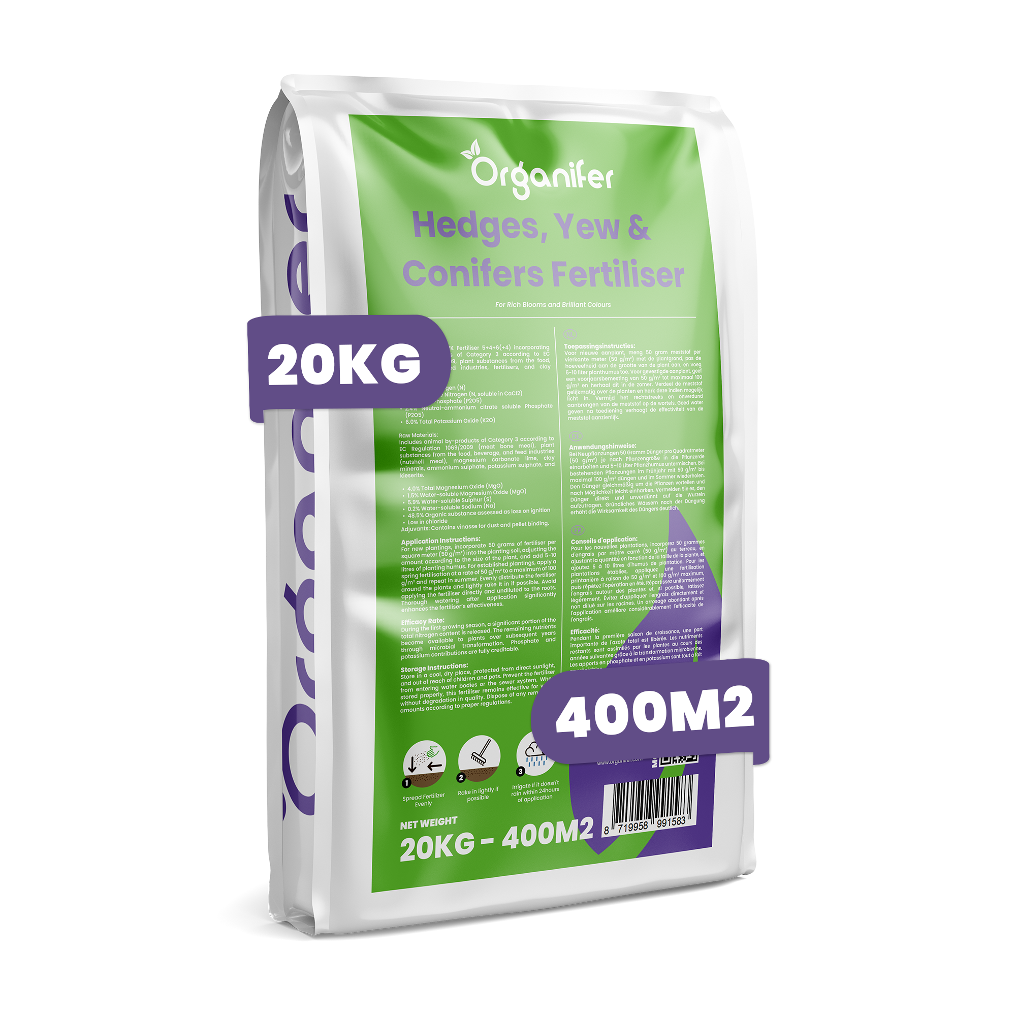 Hedges, Yew & Conifers Fertiliser All-In-One 20kg labels