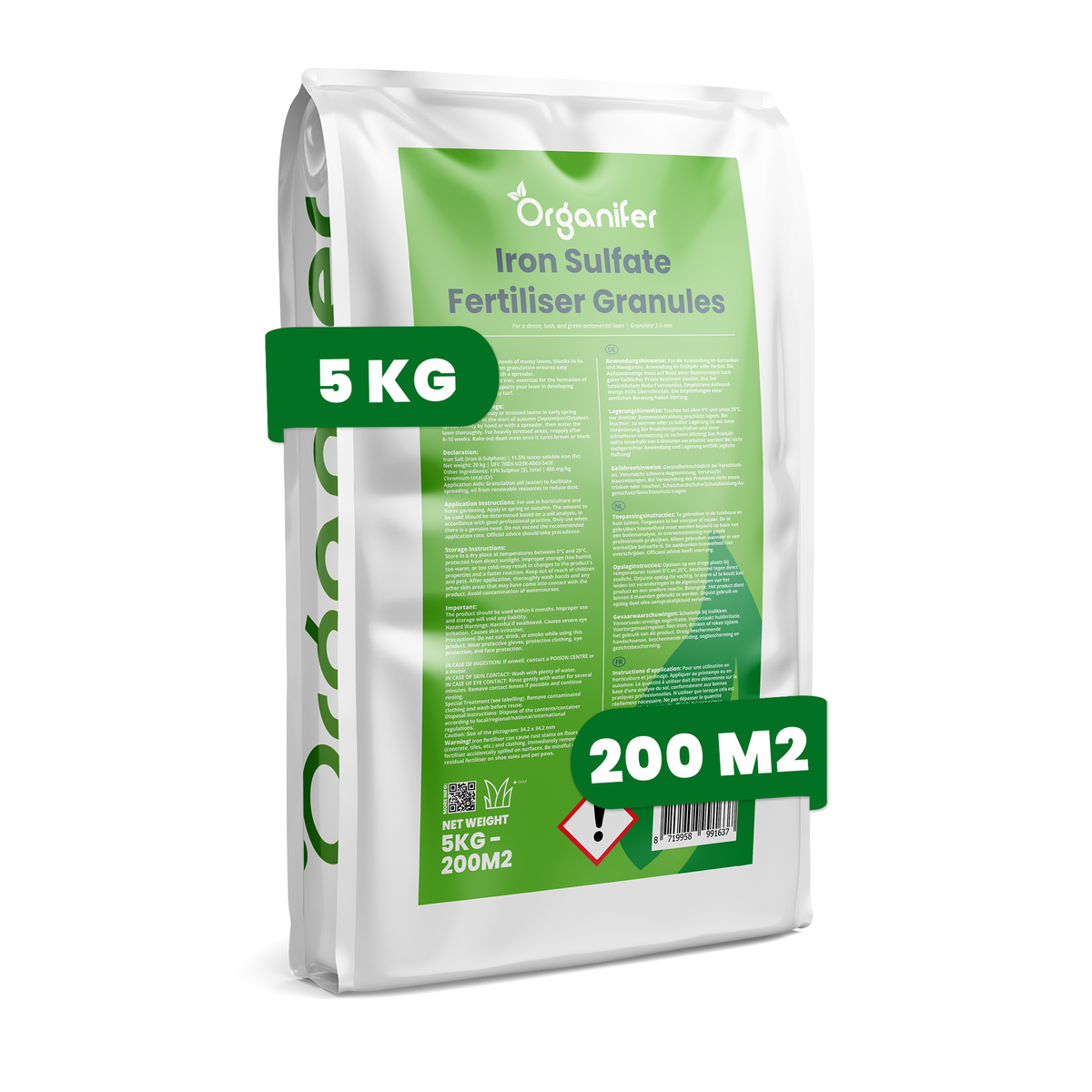 5 kg Iron Fertiliser Granules (5 kg – for 200 m²) labels