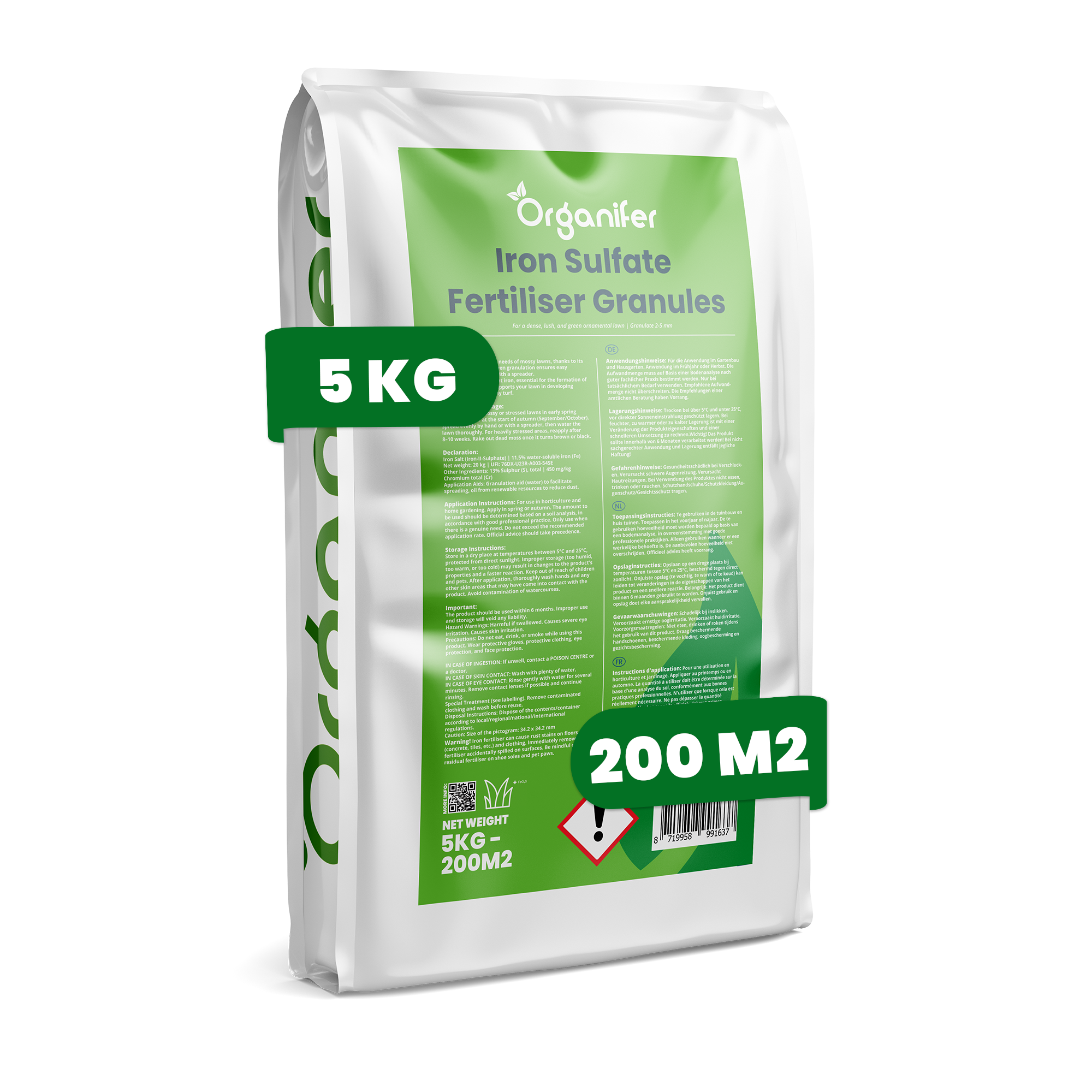 5 kg Iron Fertiliser Granules (5 kg – for 200 m²) labels