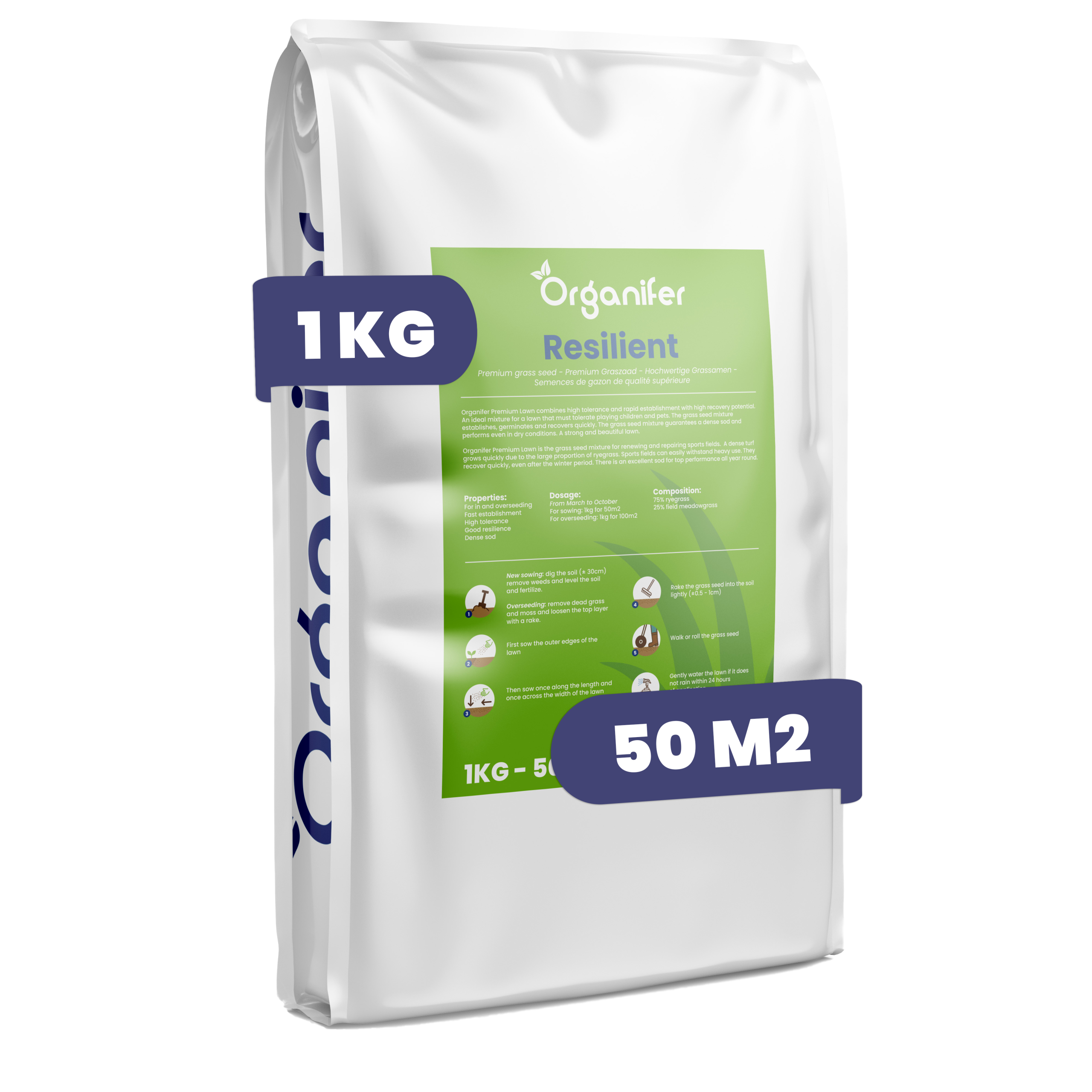 8719958997707 - Lawn Repair Seed – Resilient (1 kg for 50 m2) Labels