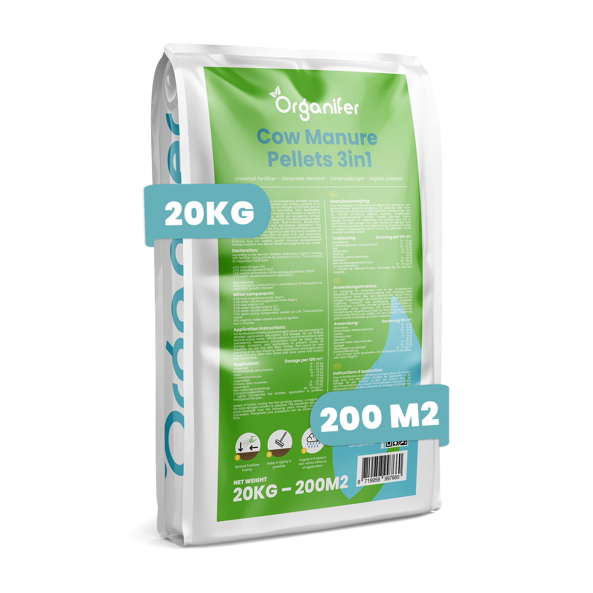 8719958213845 Cow Manure Pellets 3in1 (20 kg – for 200 m2) Labels